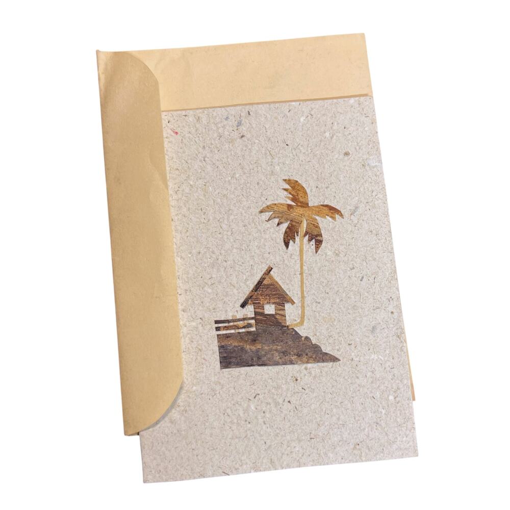Handmade Philippine Coconut Art Greeting Card Hut & Palm Tree w/ Envelope